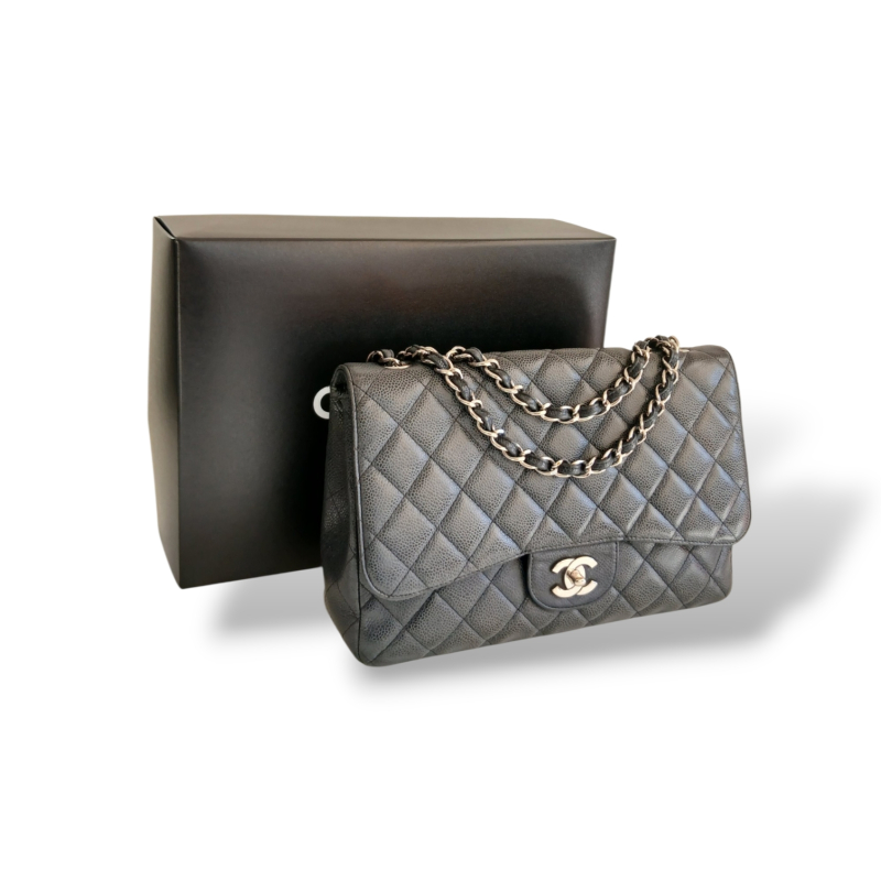 Bolsa Chanel Jumbo Single Flap Caviar Grafite 