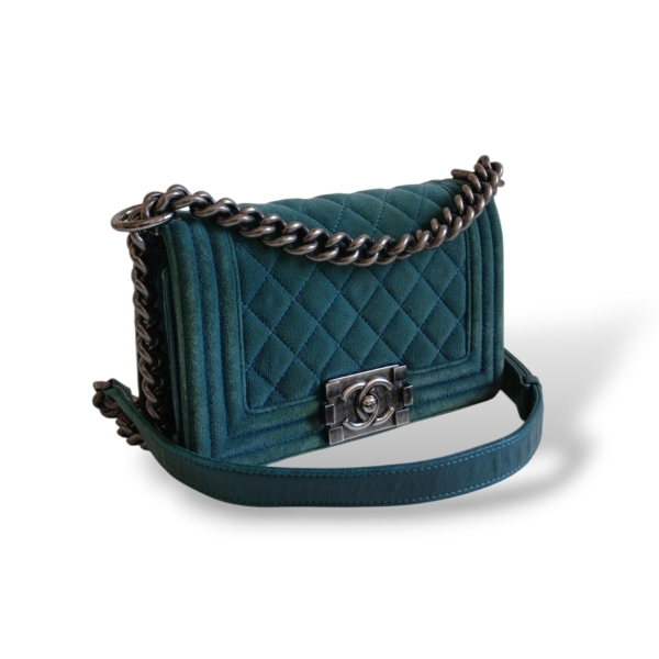 Bolsa Chanel Boy Veludo Verde
