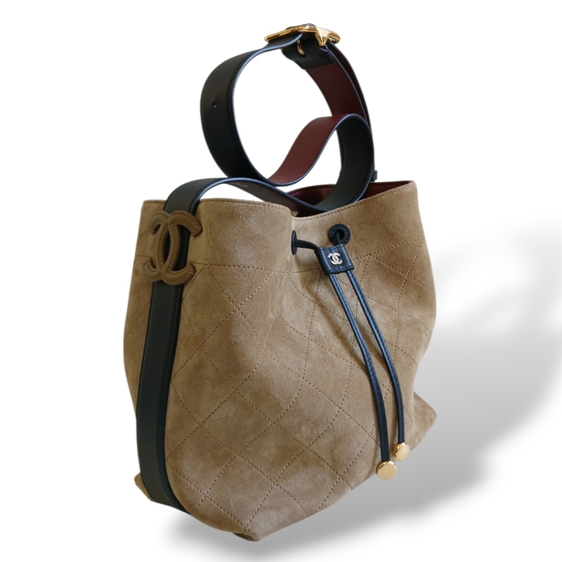 Bolsa Chanel Bucket Suede Bege 