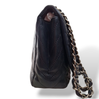 Bolsa Chanel Chevron Jumbo Single Flap Preta com Ferragem Prata