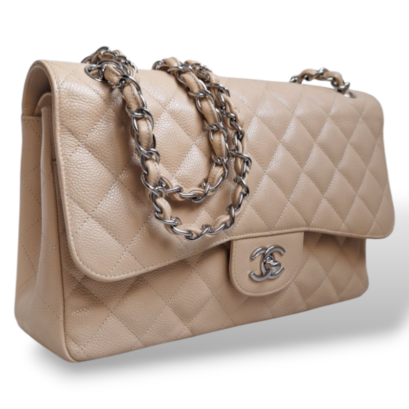 Bolsa Chanel Jumbo Classic Double Flap Caviar Bege