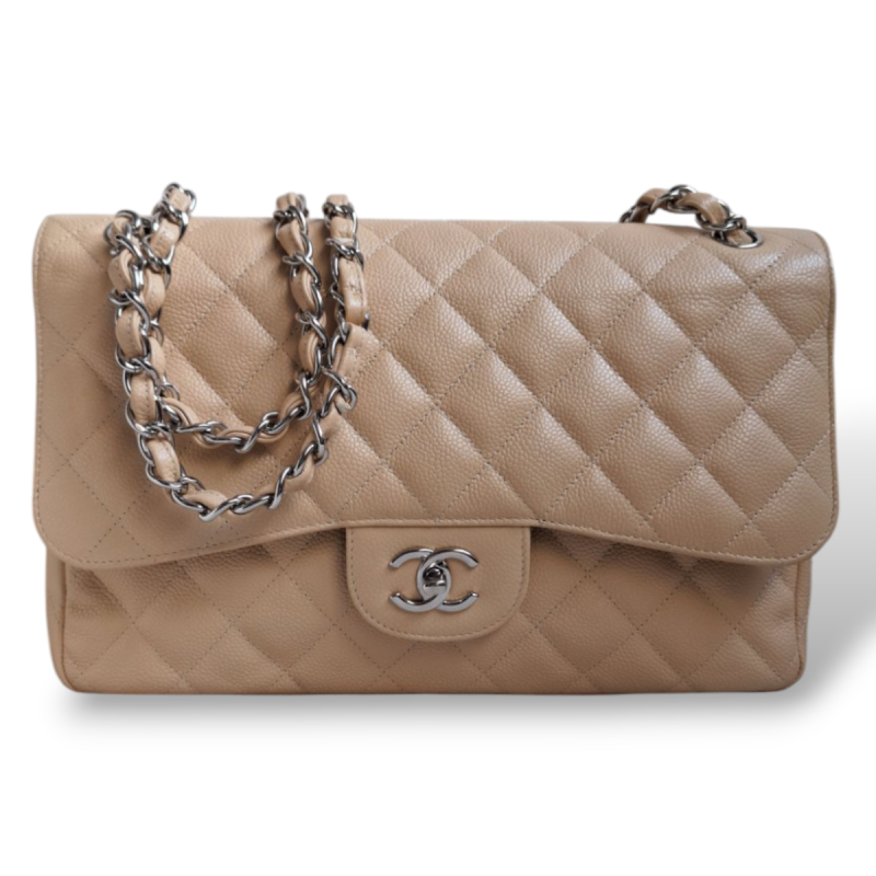Bolsa Chanel Jumbo Classic Double Flap Caviar Bege