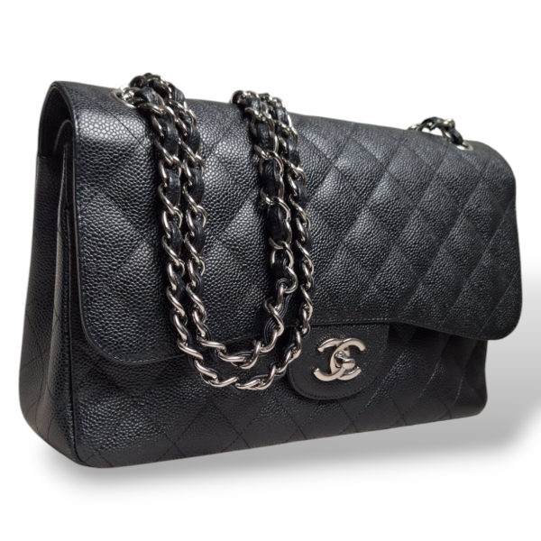 Bolsa Chanel Jumbo Classic Double Flap Caviar Preta Bolsa Chanel Jumbo Classic Double Flap Caviar Preta