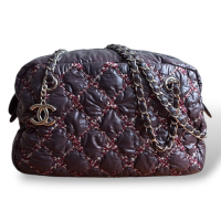  Bolsa Chanel Bubble Nylon Tweed Stitch Camera Berinjela