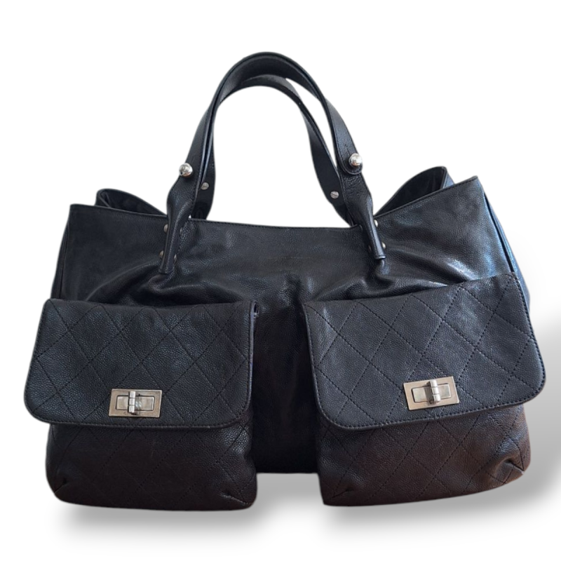 Bolsa Chanel Pocket Shoulder Couro Preta