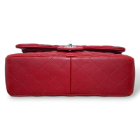 Bolsa Chanel Double Flap Lambskin Vermelha Ferragem Prata