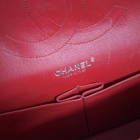 Bolsa Chanel Double Flap Lambskin Vermelha Ferragem Prata
