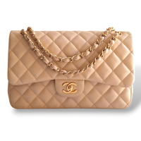 Bolsa Chanel Lambskin Bege Ferragem Dourada