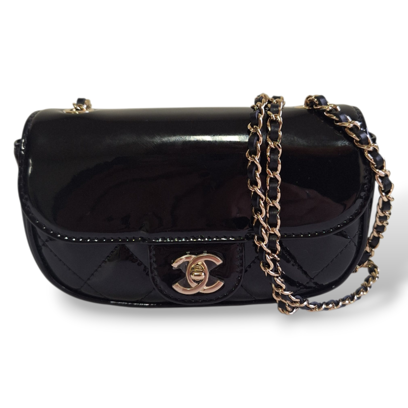 Bolsa Chanel Mini Verniz Preta 