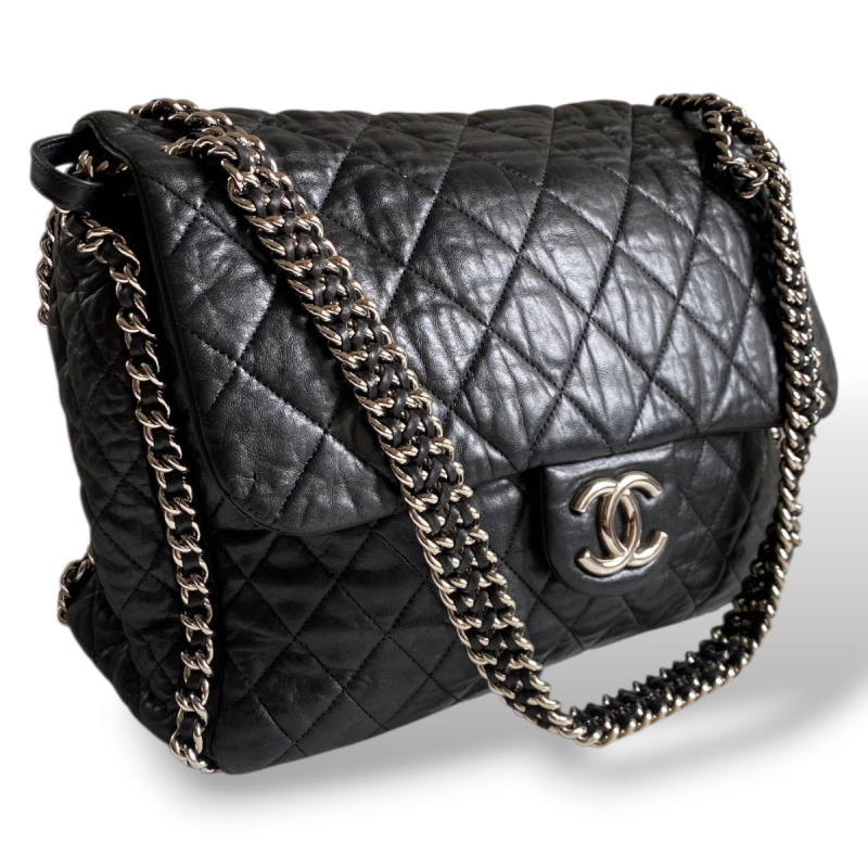 Bolsa Chanel Vintage Com Alça De Corrente Prata