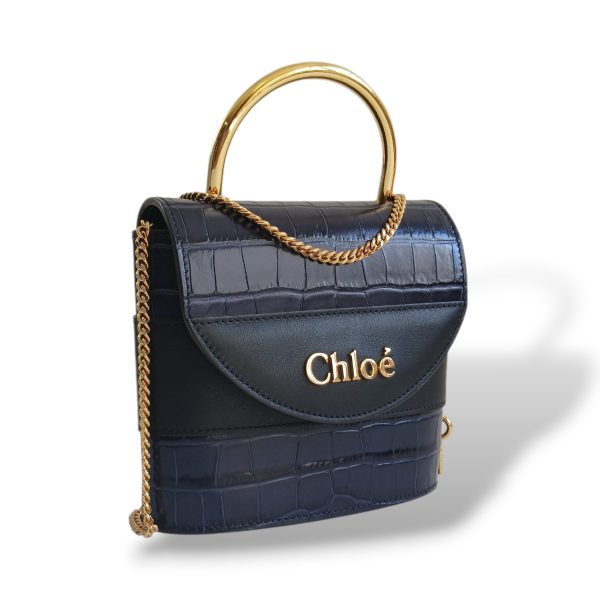 Bolsa Chloé Aby Lock Croco Marinho