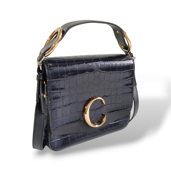 Bolsa Chloé Embossed Croco Azul Marinho
