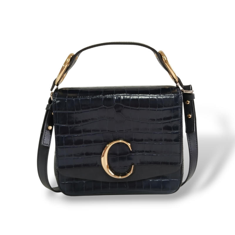 Bolsa Chloé Embossed Croco Azul Marinho