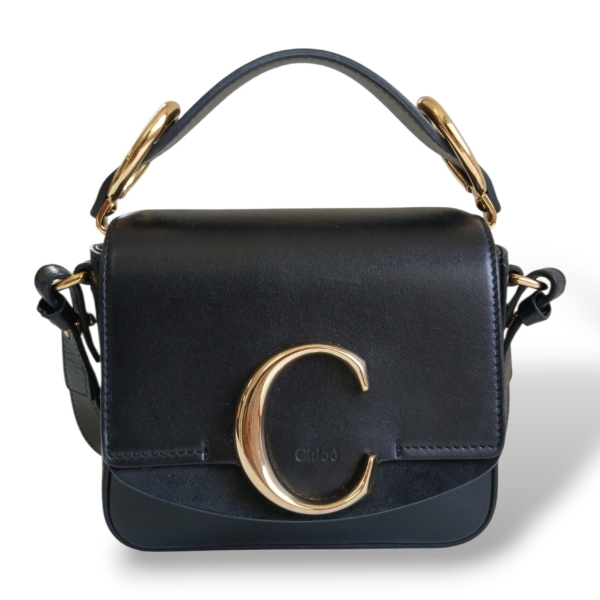 Bolsa Chloé C Mini Preta em Couro