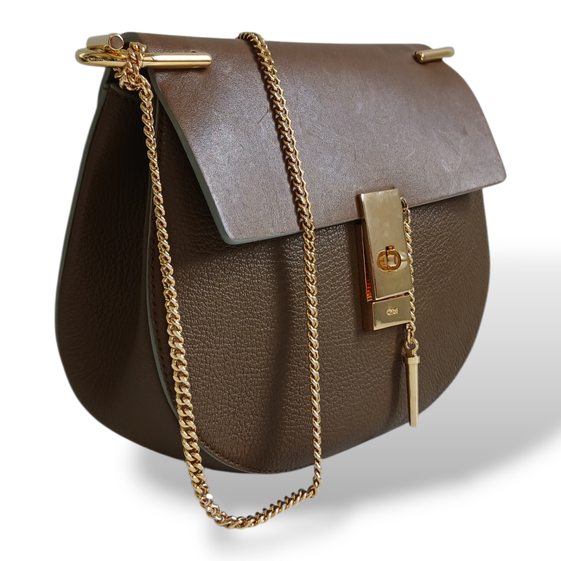 Bolsa Chloé Drew Marrom Ferragens Gold
