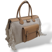 Mala de Mão Chloé Wool Knit Edith Off White com Caramelo