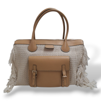 Mala de Mão Chloé Wool Knit Edith Off White com Caramelo