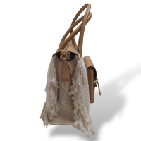 Mala de Mão Chloé Wool Knit Edith Off White com Caramelo