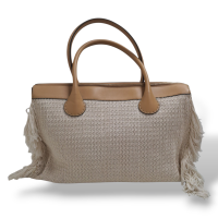 Mala de Mão Chloé Wool Knit Edith Off White com Caramelo