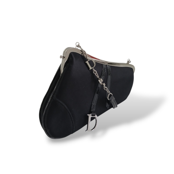 Bolsa Christian Dior Mini Saddle Cetim Preto