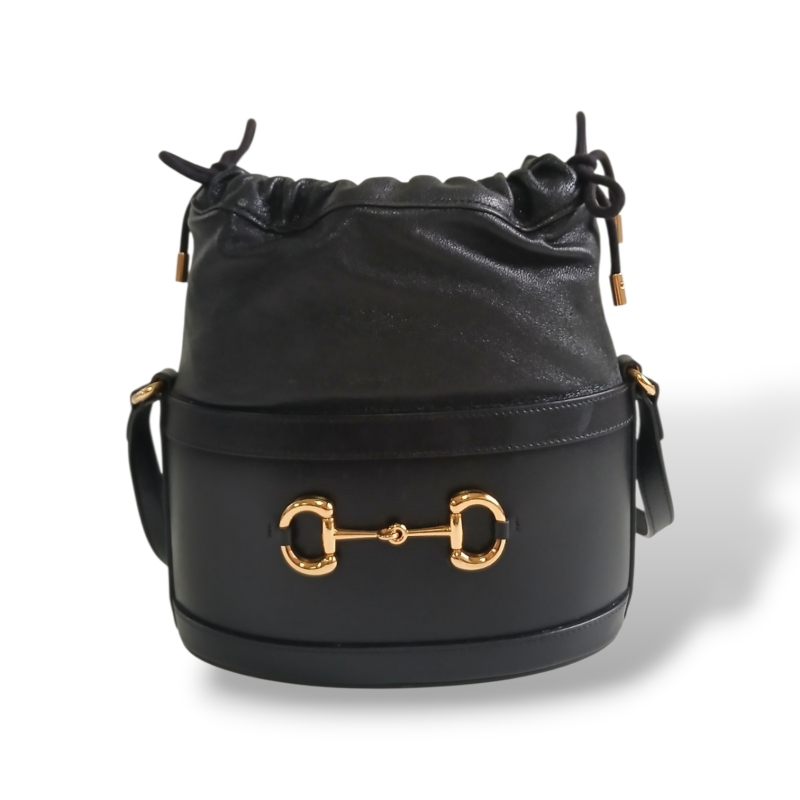 Bolsa Gucci Bucket Horsebit Preta 1955
