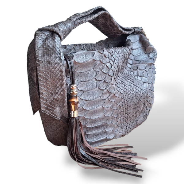 Bolsa Gucci Jungle de Couro Cinza Bamboo Hobo