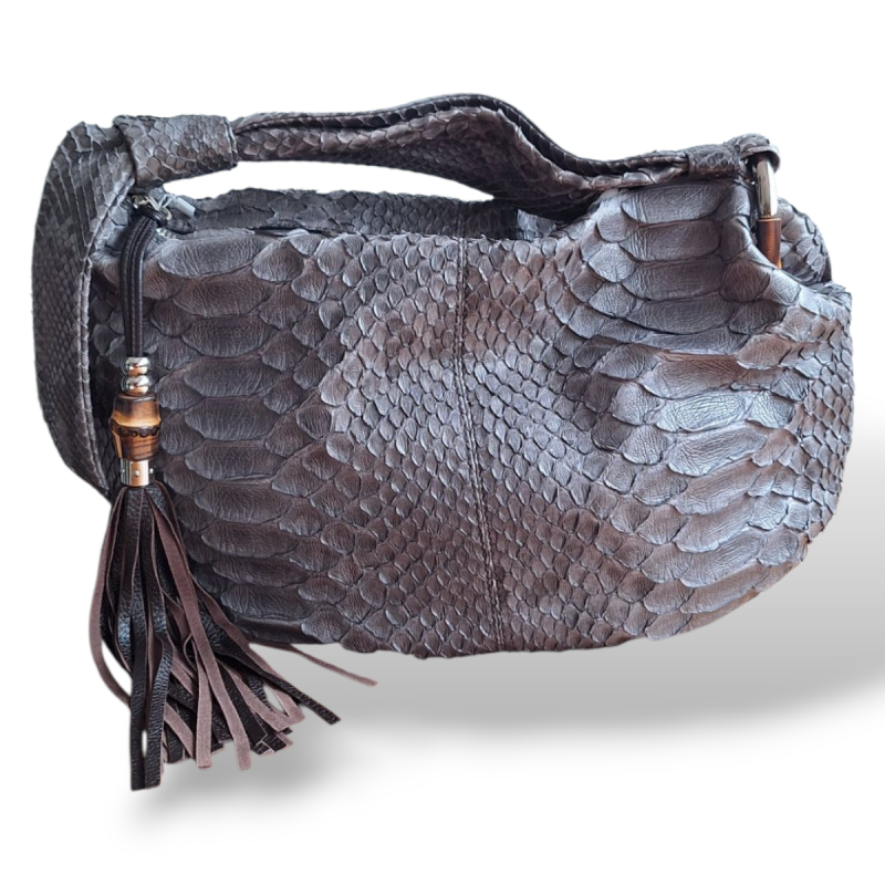 Bolsa Gucci Jungle de Couro Cinza Bamboo Hobo
