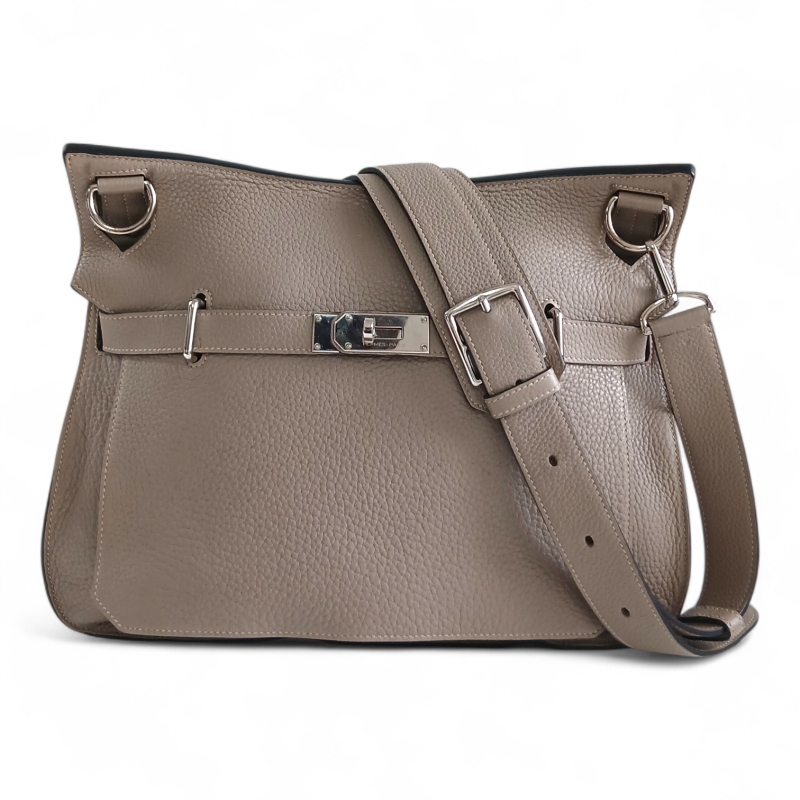 Bolsa Hermès Jypsiere 34 Beige Marfa Couro Clemence Ferragem Palladium