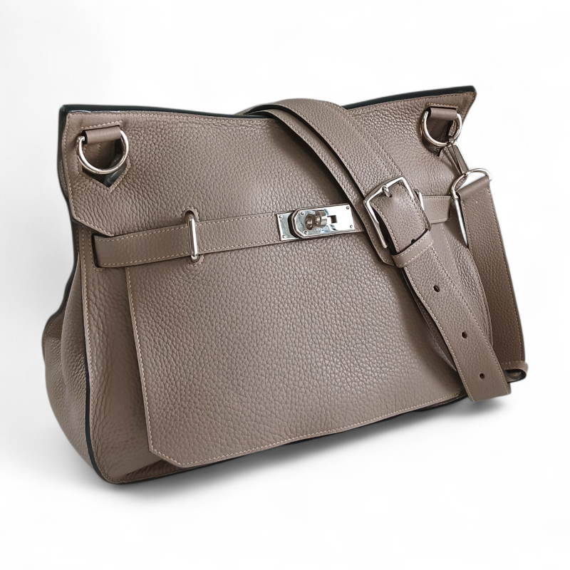 Bolsa Hermès Jypsiere 34 Beige Marfa Couro Clemence Ferragem Palladium