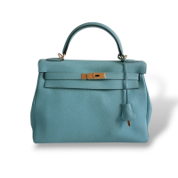 Bolsa Hermès Kelly 32 Bleu Atoll com Gold Bolsa Hermès Kelly 32 Bleu Atoll com Gold