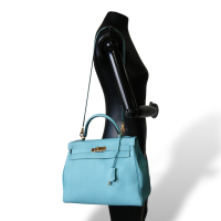 Bolsa Hermès Kelly 32 Bleu Atoll com Gold Bolsa Hermès Kelly 32 Bleu Atoll com Gold