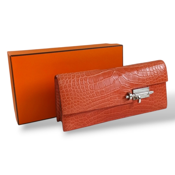 Clutch Hermès Verrou 28 Alligator Mississippiensis Sanguine 