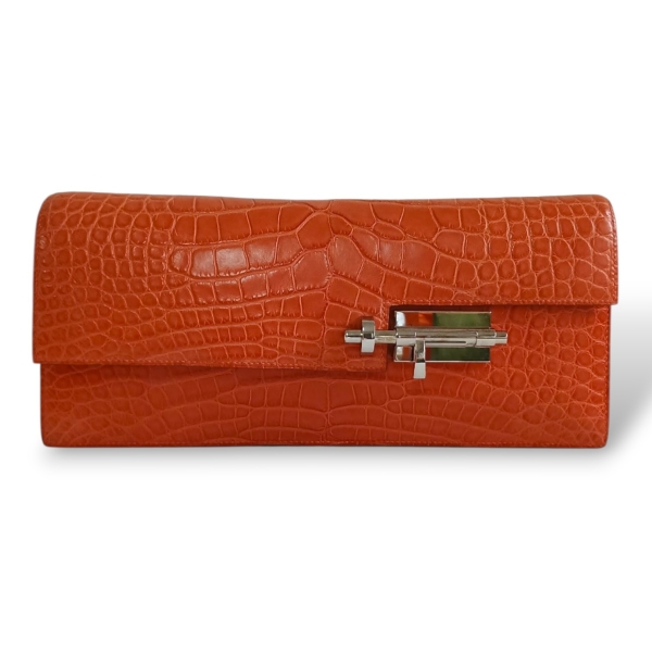 Clutch Hermès Verrou 28 Alligator Mississippiensis Sanguine 