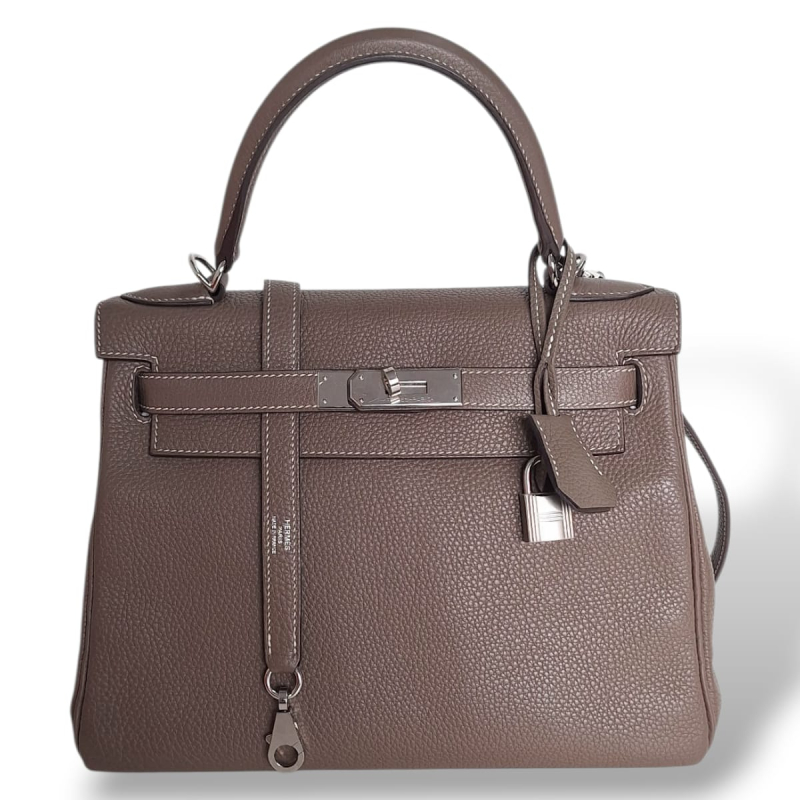 Bolsa Hermès Kelly 28 Etoupe com Ferragens Palladium