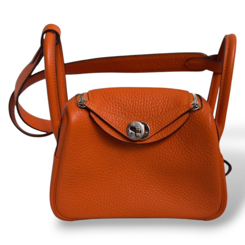 Bolsa Hermès Lindy Mini Clemence Laranja  Bolsa Hermès Lindy Mini Clemence Laranja