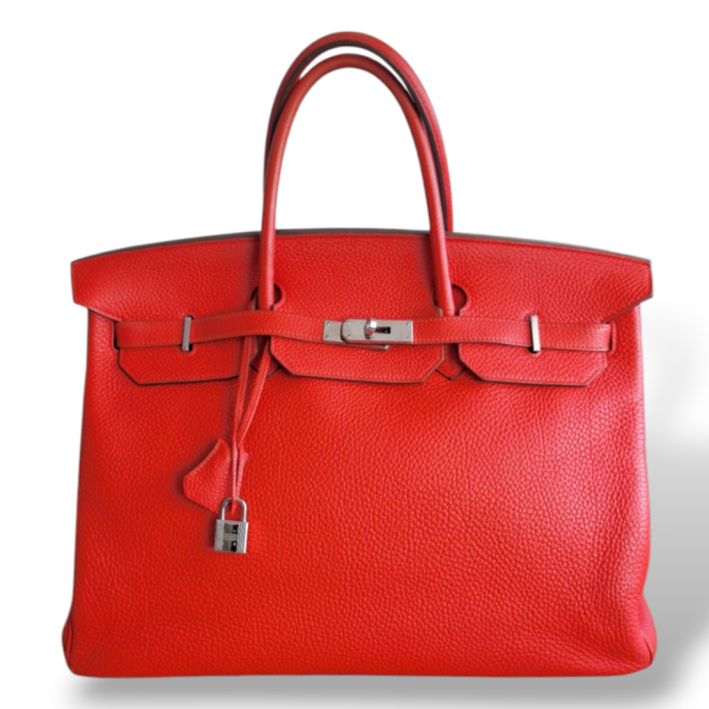 Bolsa Hermès Birkin 40 Clemence Vermelho Tomate Ferragem Palladium 