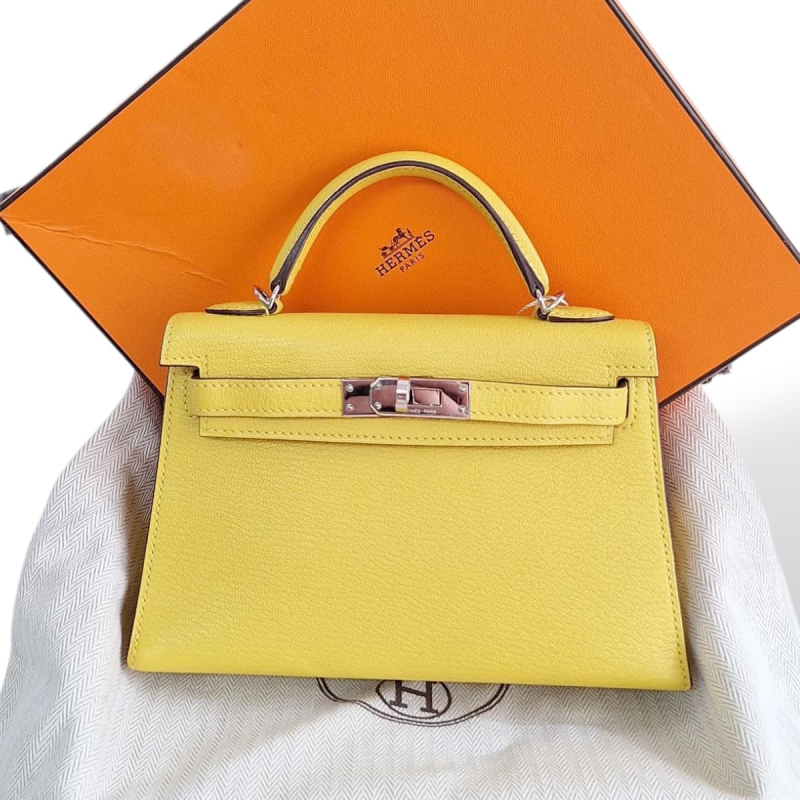 Bolsa Hermès Mini Kelly II Chevre Jaune de Naples