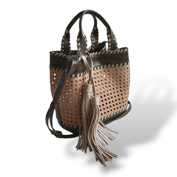 Bolsa Isla Palha Sextavada Couro Texturizado 