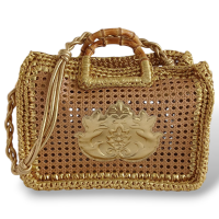 Maxi Bolsa Isla Duna Em Crochê Metalizado Ouro