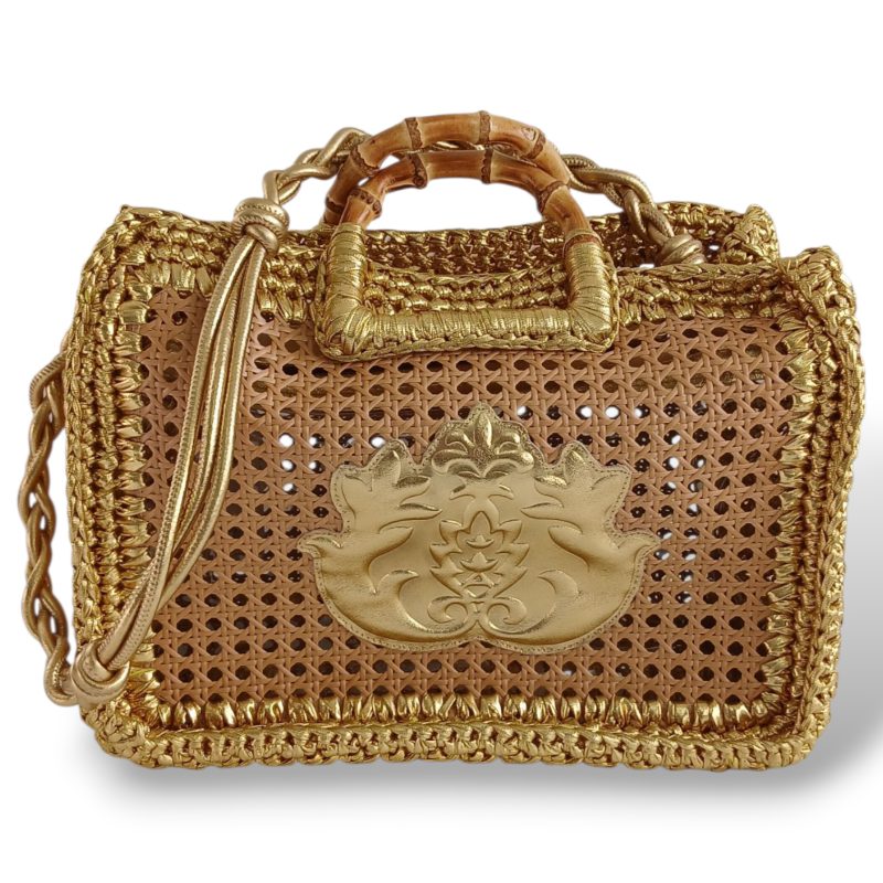 Maxi Bolsa Isla Duna Em Crochê Metalizado Ouro