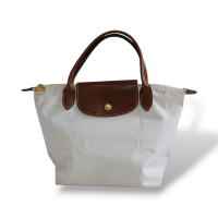 Bolsa Longchamp Le Pilage Pequena Off White com Caramelo