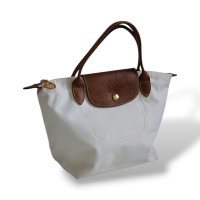 Bolsa Longchamp Le Pilage Pequena Off White com Caramelo