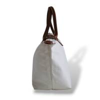 Bolsa Longchamp Le Pilage Pequena Off White com Caramelo