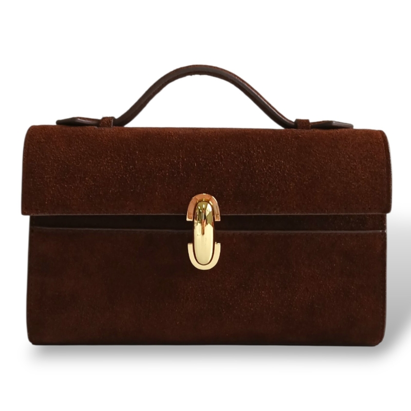 Clutch Savette Symmetry Suede Marrom