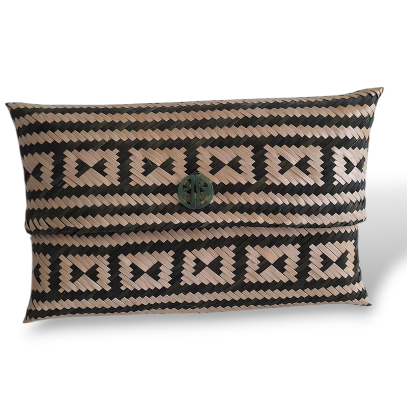 Clutch de Palha Verde com Off White Clutch de Palha Verde com Off White