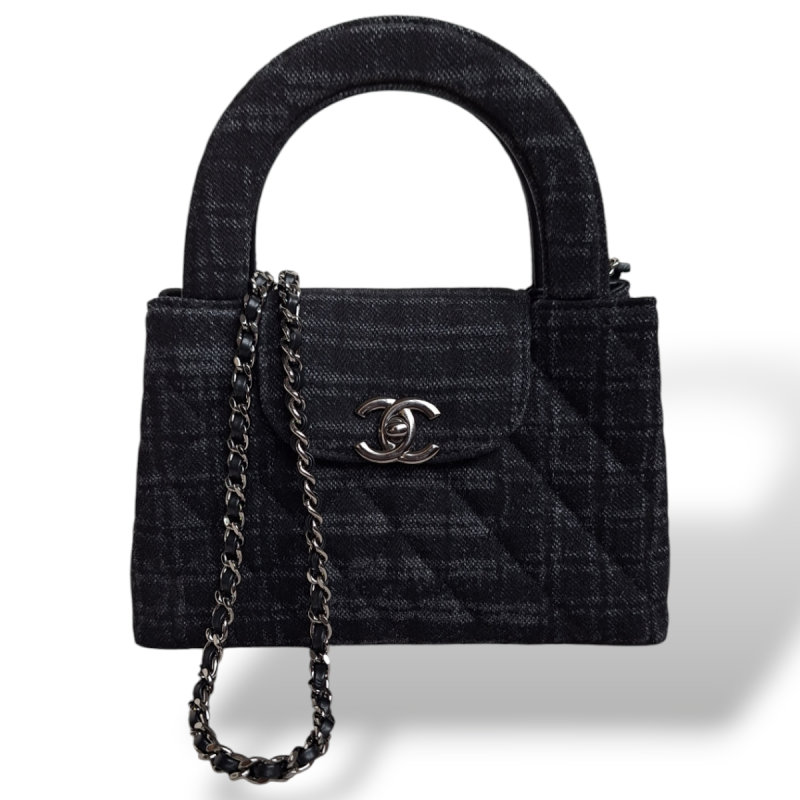 Bolsa Chanel Nano Kelly Denim Preta Bolsa Chanel Nano Kelly Denim Preta