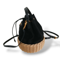 Bolsa Prada Bucket Canvas Preto com Raffia