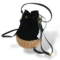 Bolsa Prada Bucket Canvas Preto com Raffia