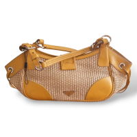 Bolsa Prada em Palha Det Amarelo em Couro