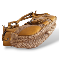 Bolsa Prada em Palha Det Amarelo em Couro